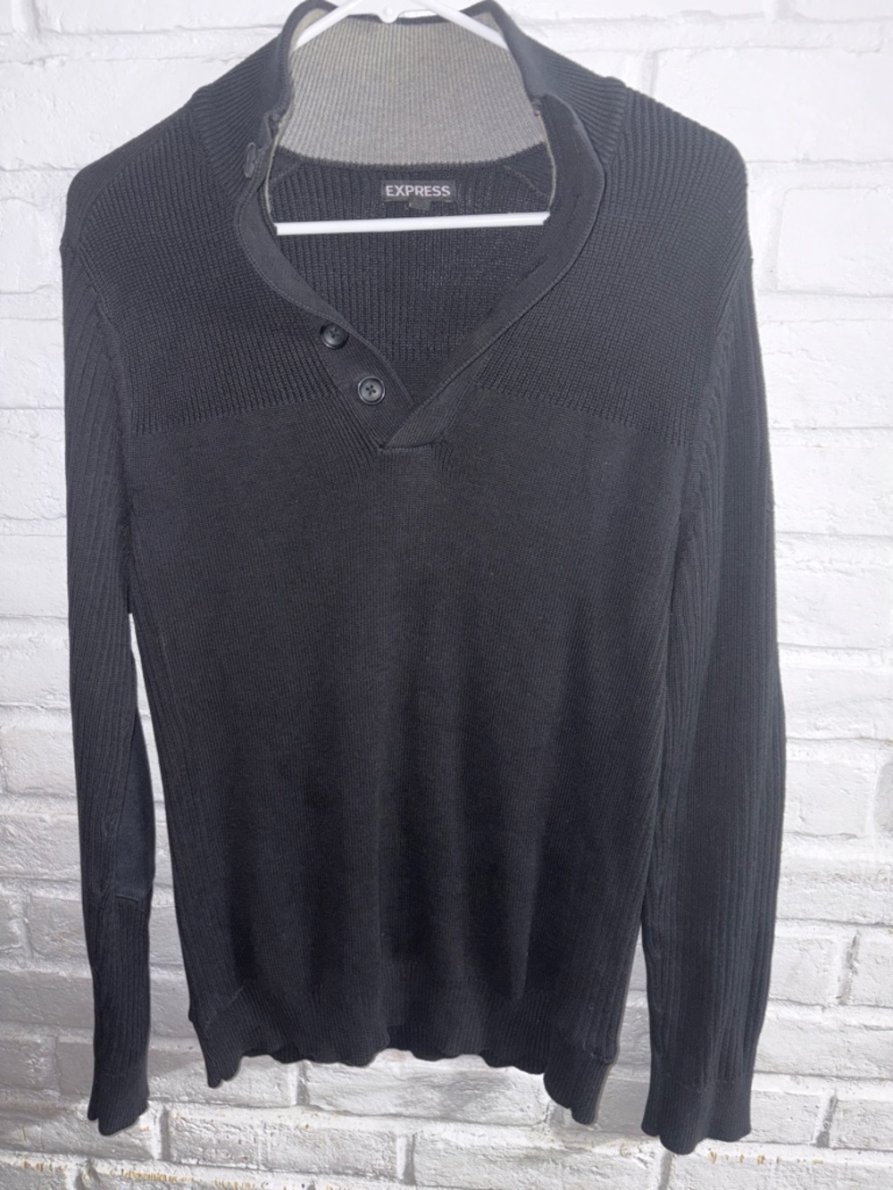 Express Men’s Black V-Neck Button-Detail Sweater